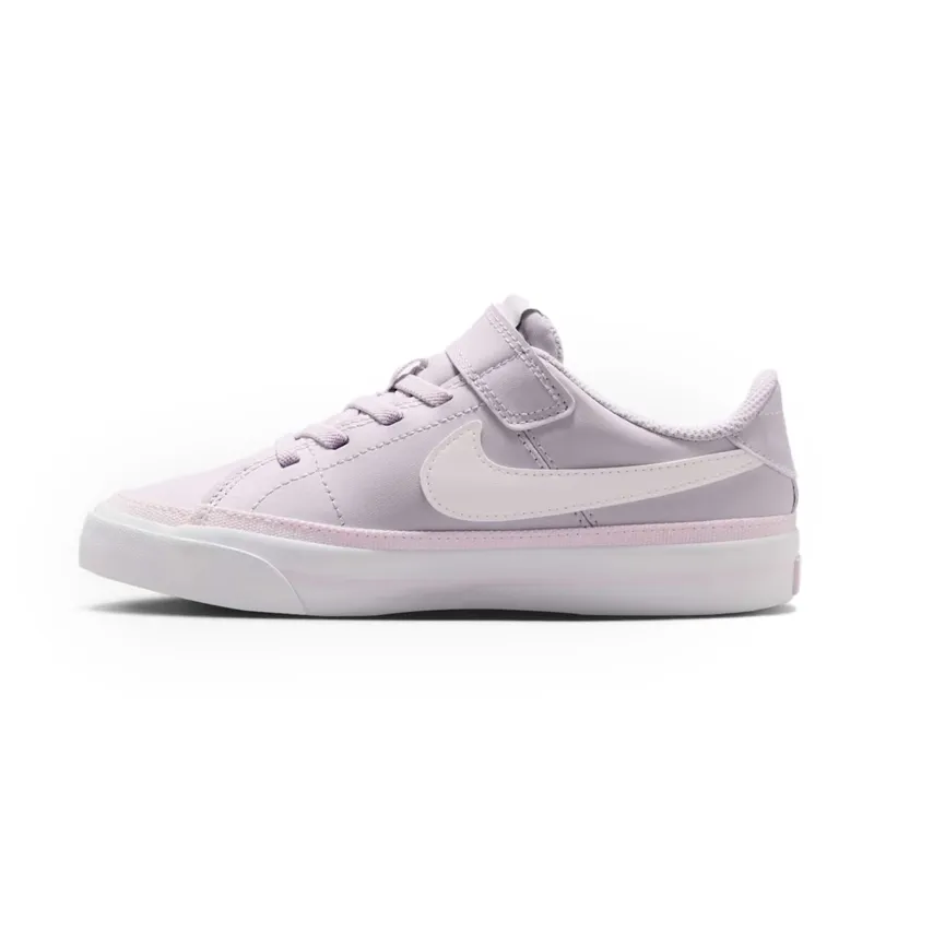 Tênis infantil Nike Court Legacy BPV lilás em fundo branco para seção Vai Servir